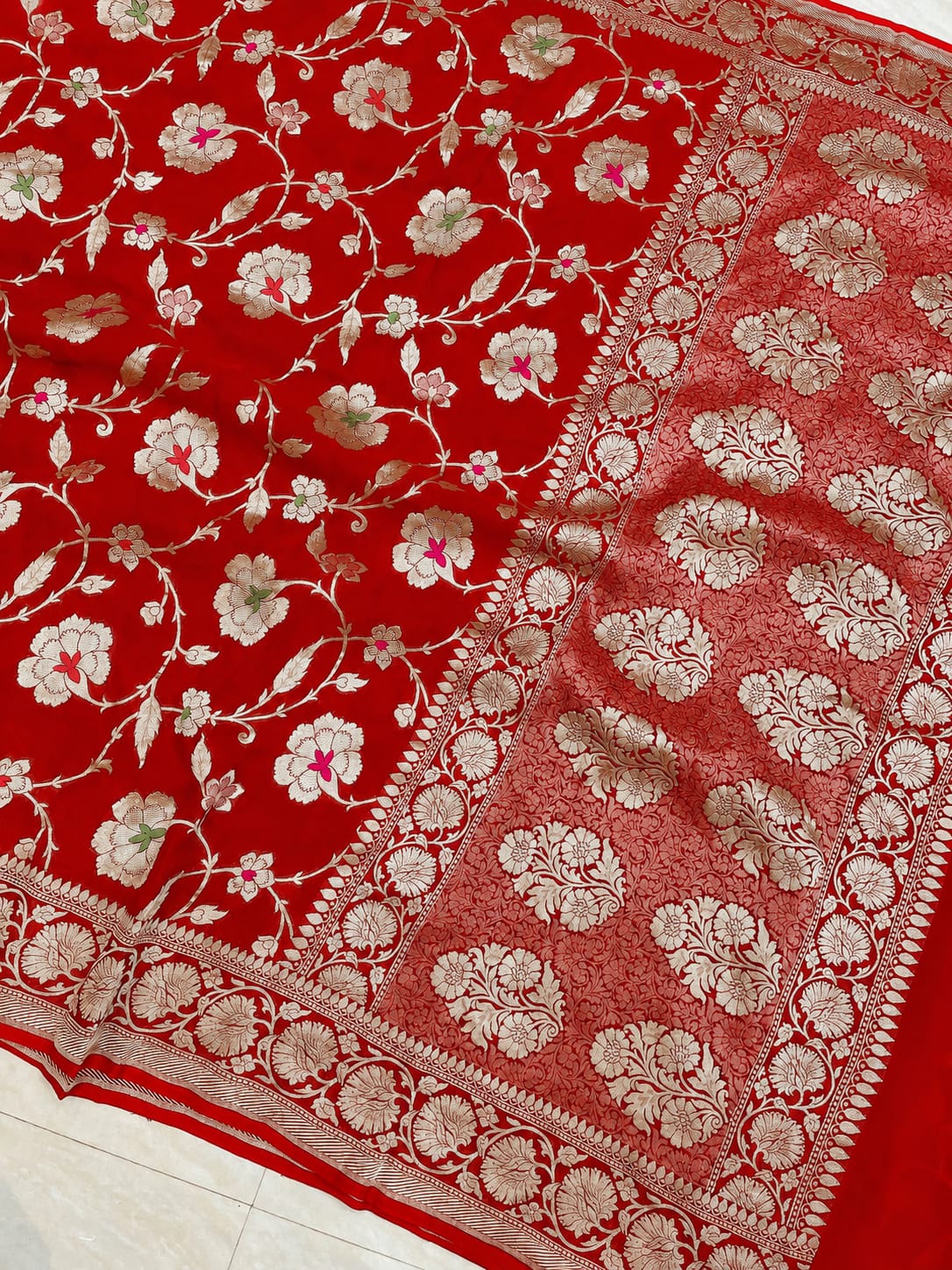 Red Banarasi Handloom Semi Georgette Saree