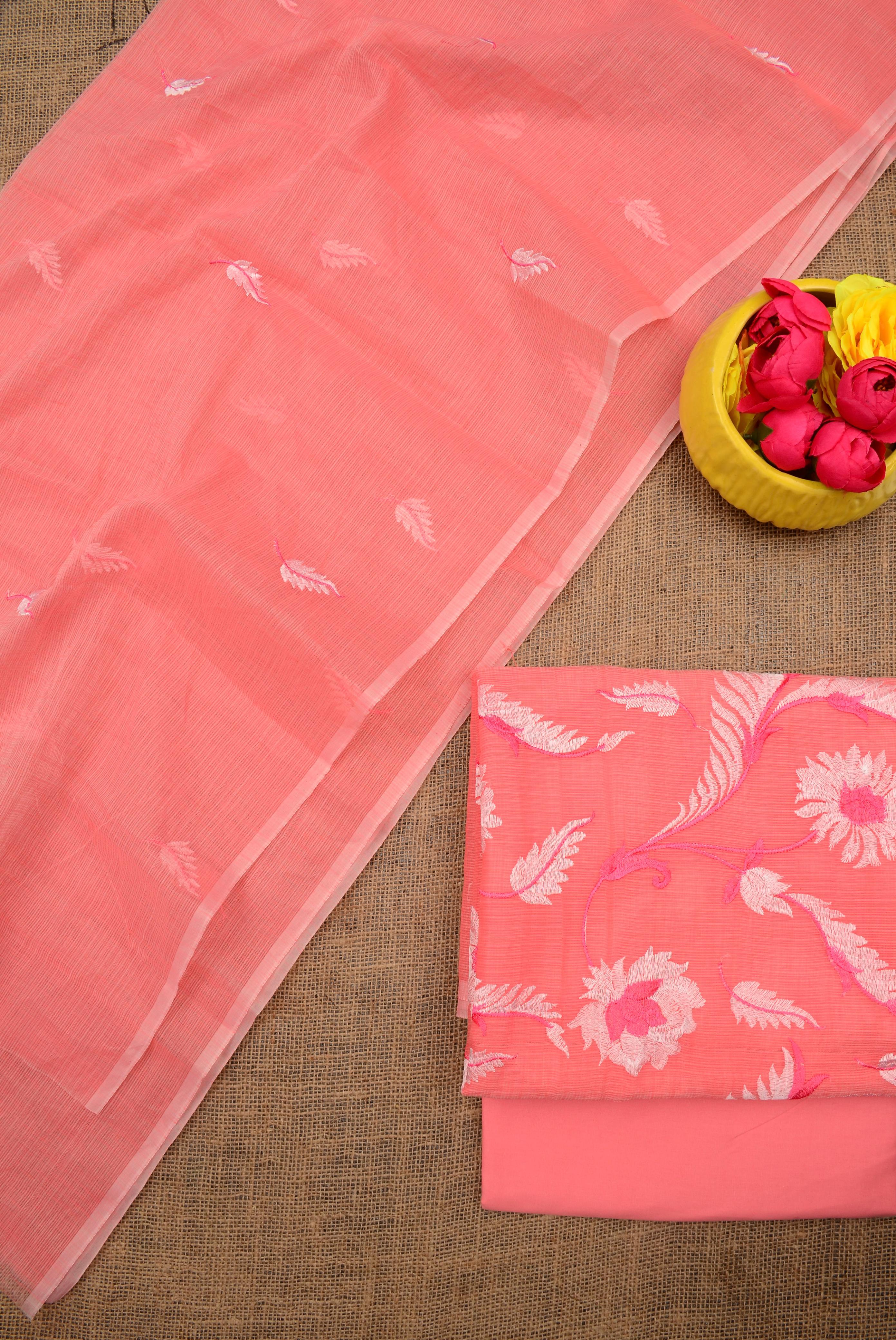 Kota Doriya Embroidery Work Suit In Pink