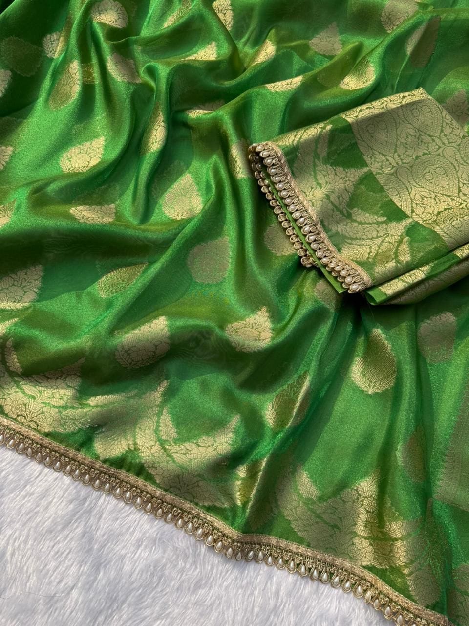 Banarasi Rich Zari Tissue Silk Saree In Green