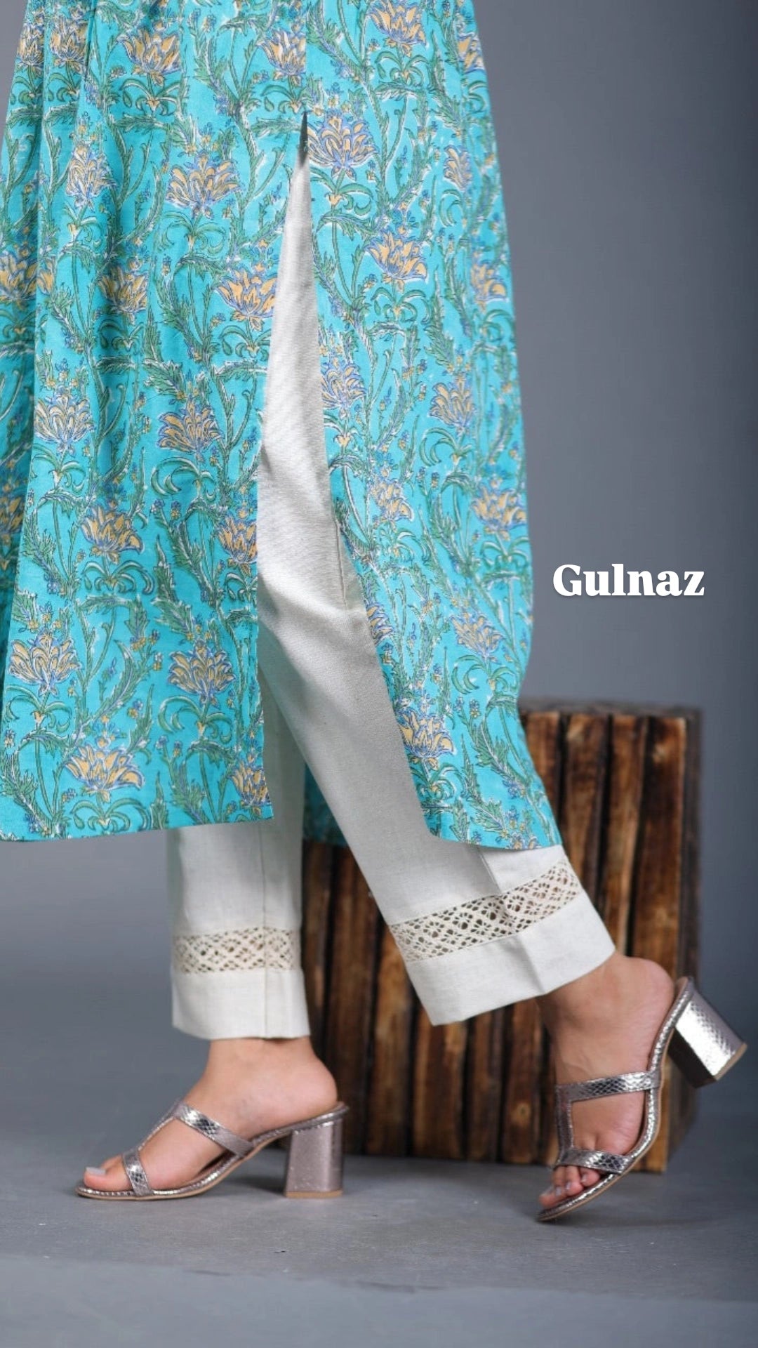 Gulnaz Cream Straight Pant In Cotton With Cutwork Lace
