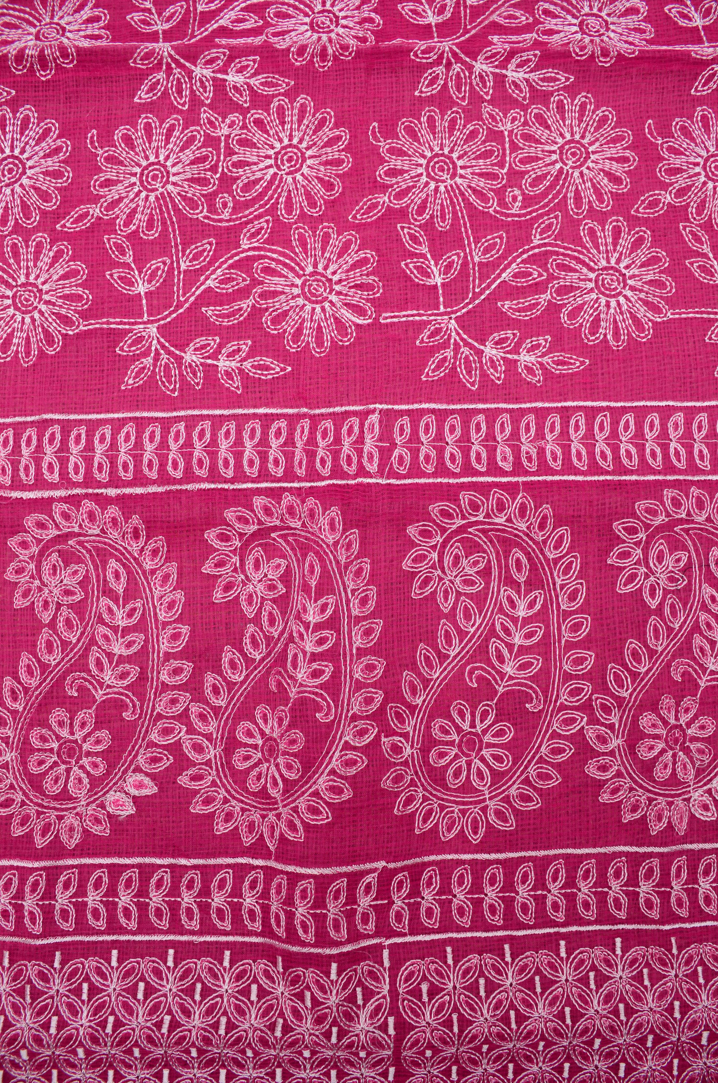 Red Embroided Cotton Kota Doria Suit Fabric With Dupatta