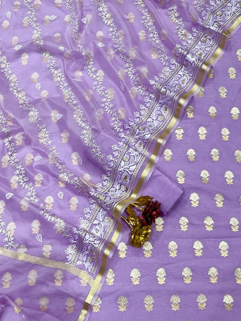 Lavender Purple Banarasi Soft Silk Salwar Kameez with Dupatta (Unstitched)