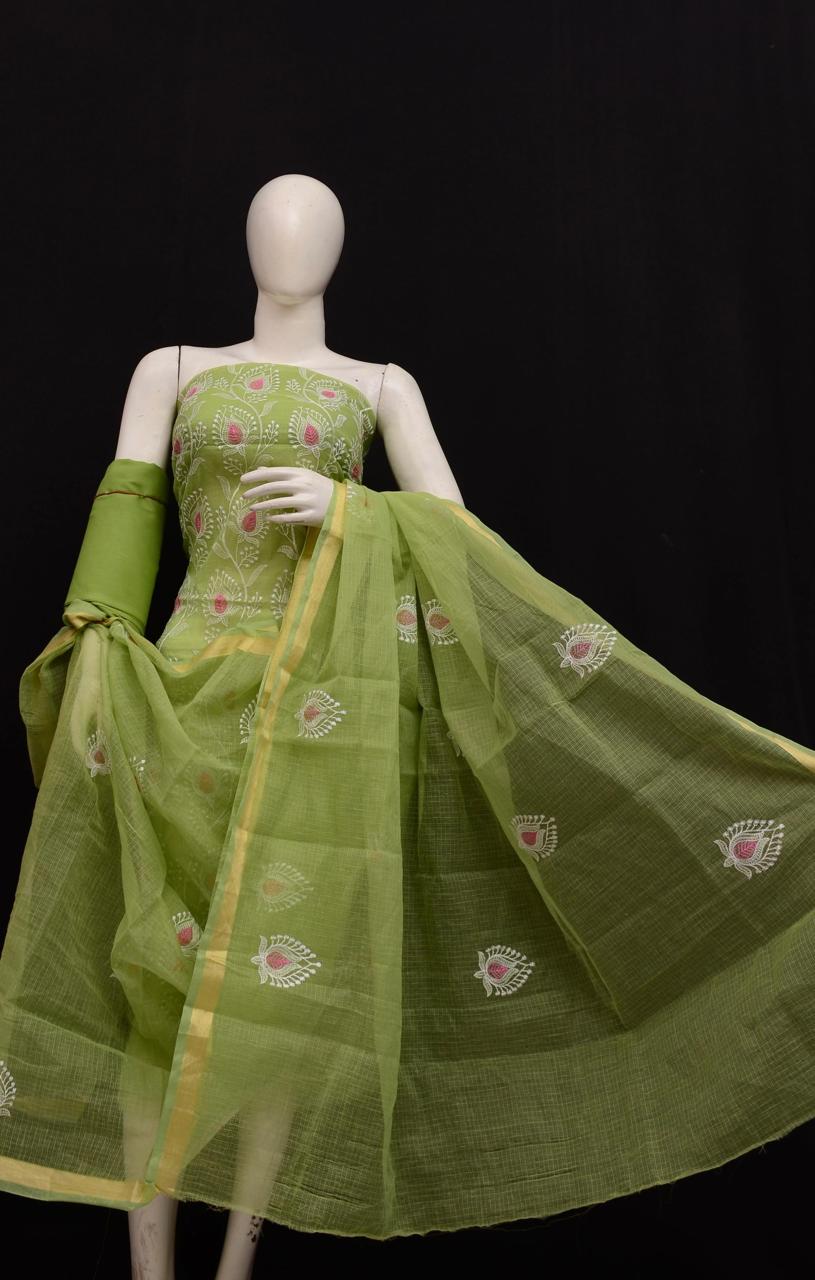 Kota Doriya Embroidery Work Suit In Green