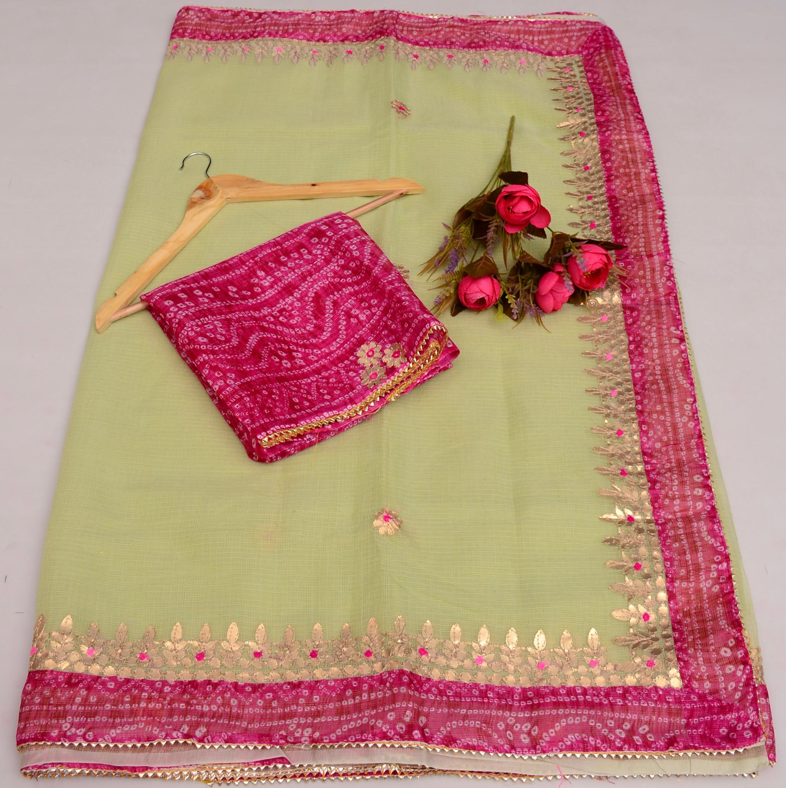 green Kota Doria Gota Patti Saree