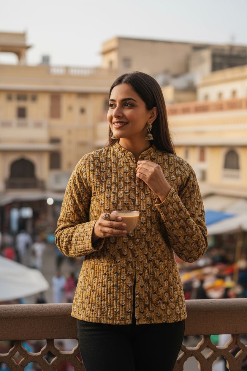 Beautiful Brown Pure Cotton Quilted Reversible Print Jackets