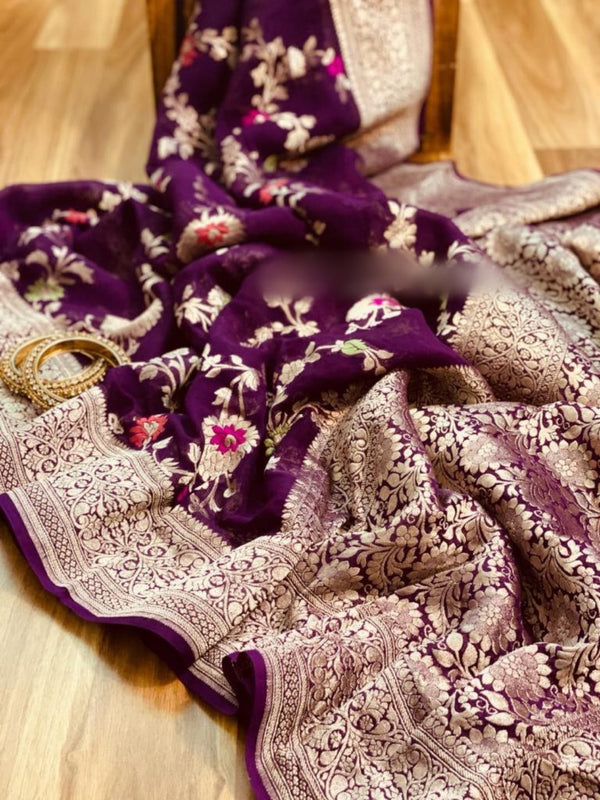 Banarasi Semi Georgette Saree In Wine