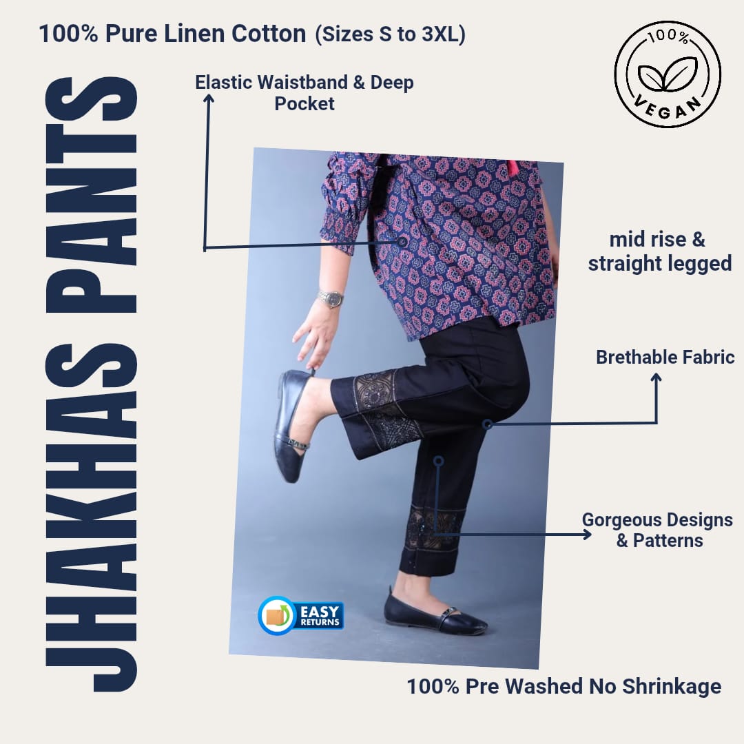 Kanak Black Straight Designer Lace Cotton Pants For Women