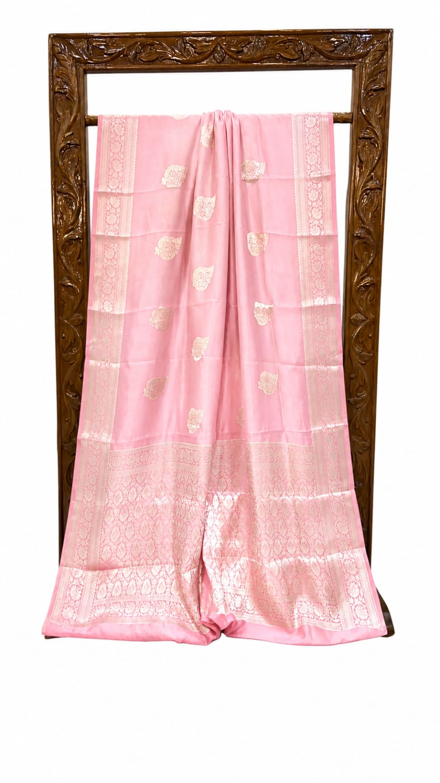 Banarasi Handloom Raw Mango Silk Saree In Pink