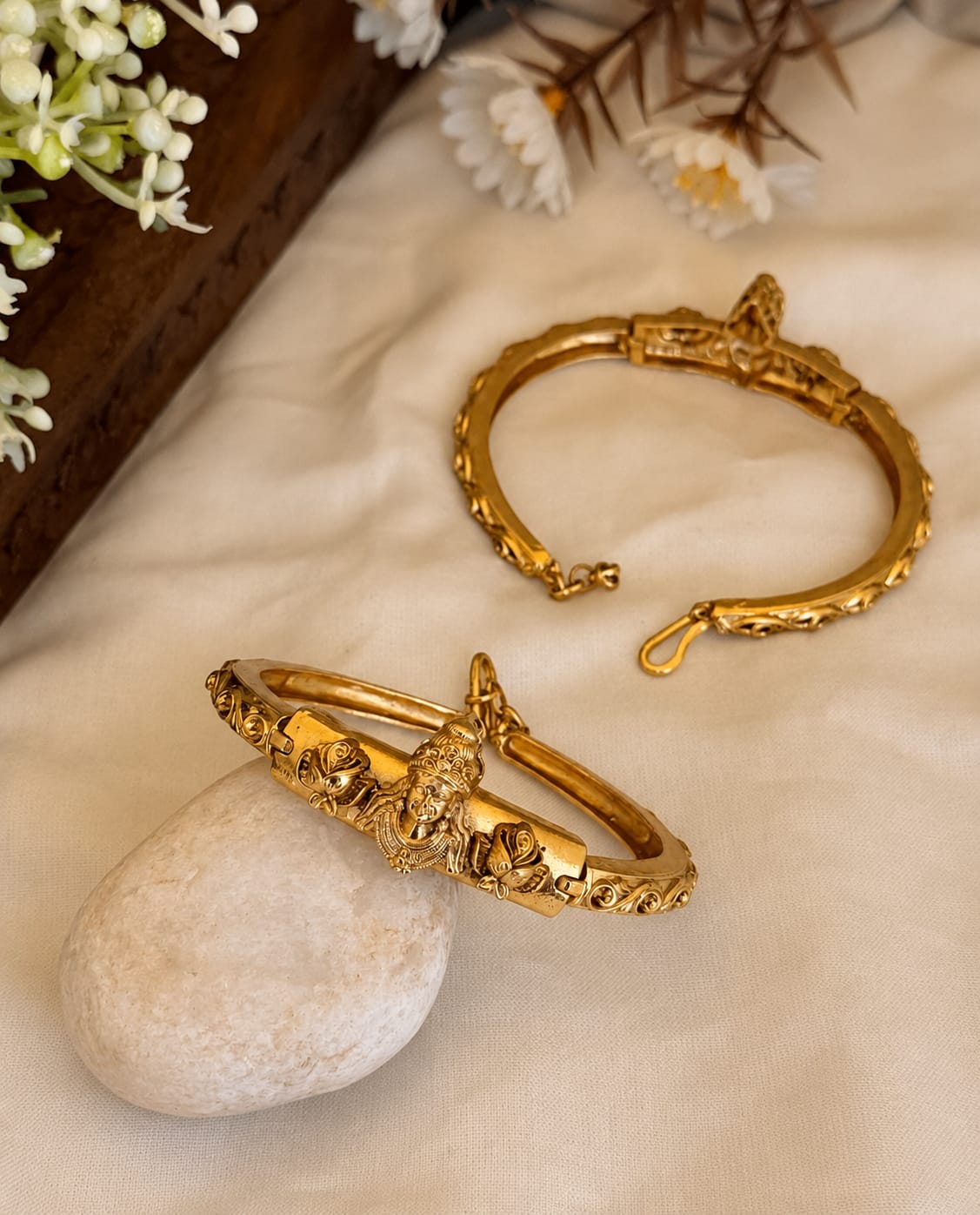 Indian Temple Jewelry Kada (Bangle)  Crafted In Antique Gold Metal