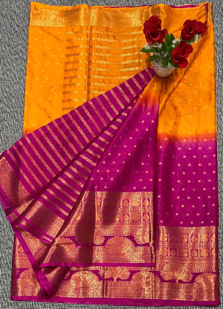 Pink Orange Banarasi Buti work Semi Silk Saree