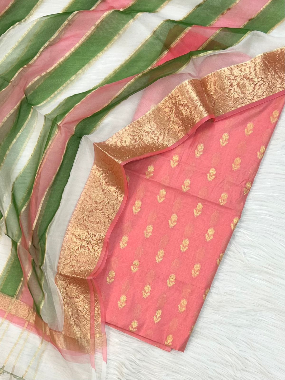 Peach Cotton Silk Jamdani Suit