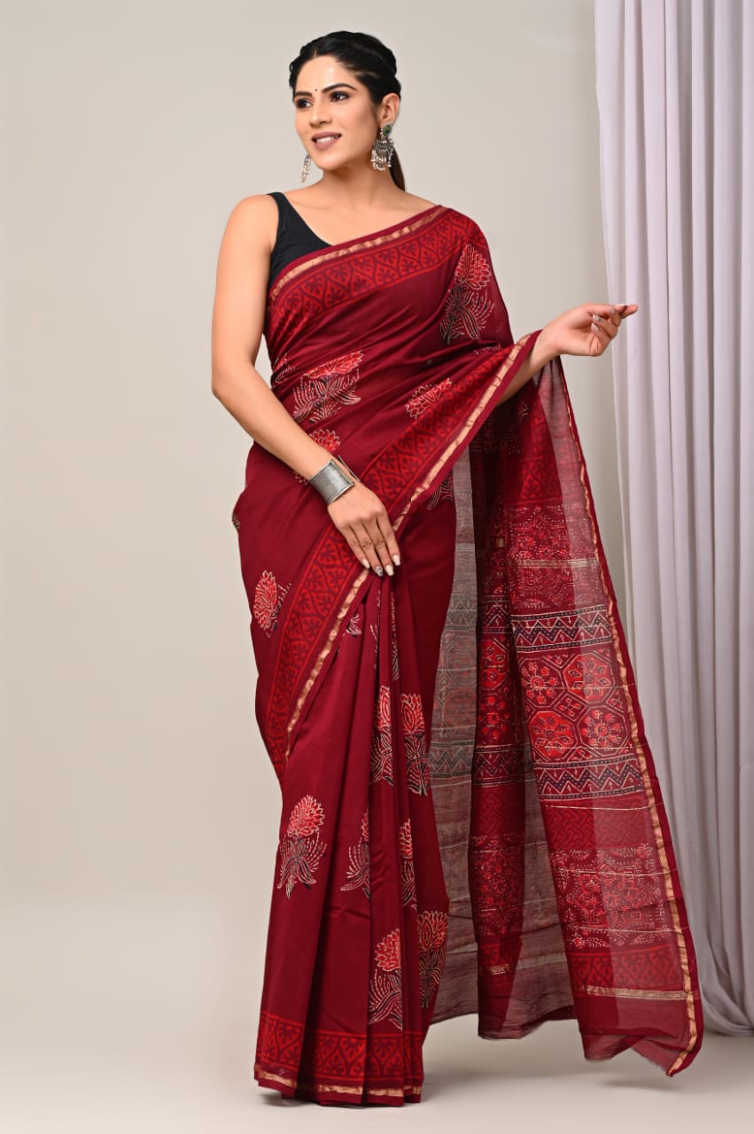 Mehroon Colors Chanderi Printed Saree