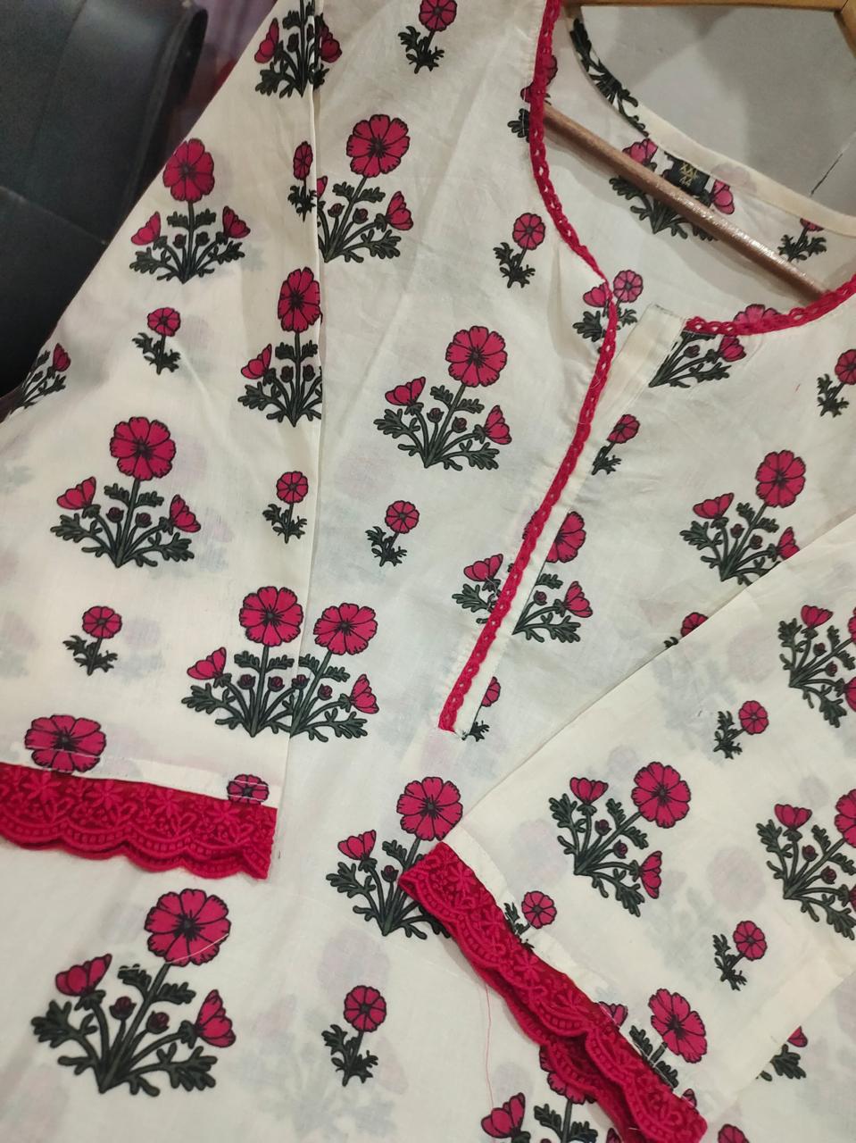 Pink Bagru Floral Block Printed Suit