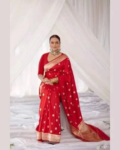 Sonakshi Sinha Inspired Wedding Wear Semi Kathan Soft Silk Saree