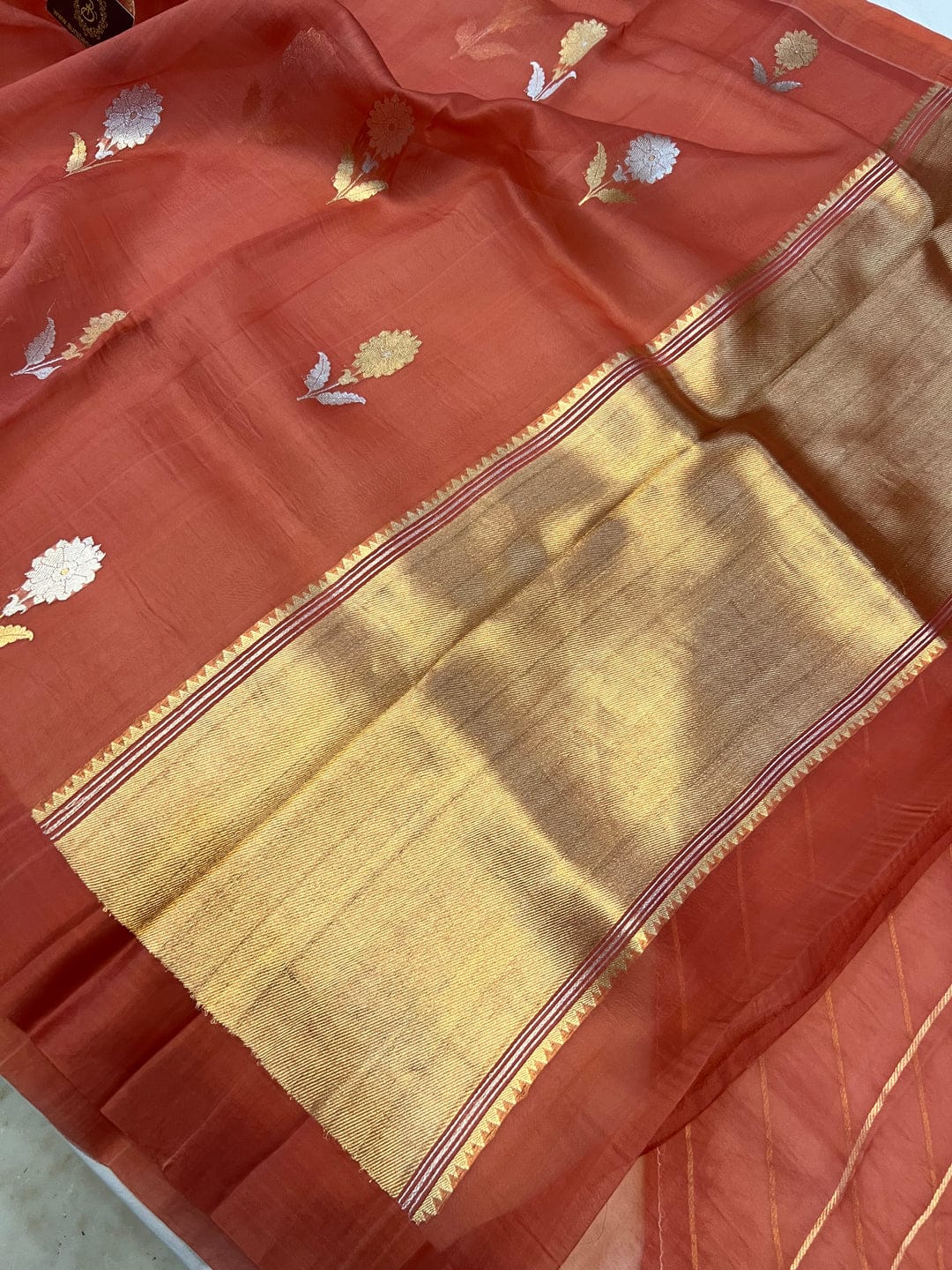 Rust Red Semi Georgette Banarasi Soft Silk Saree