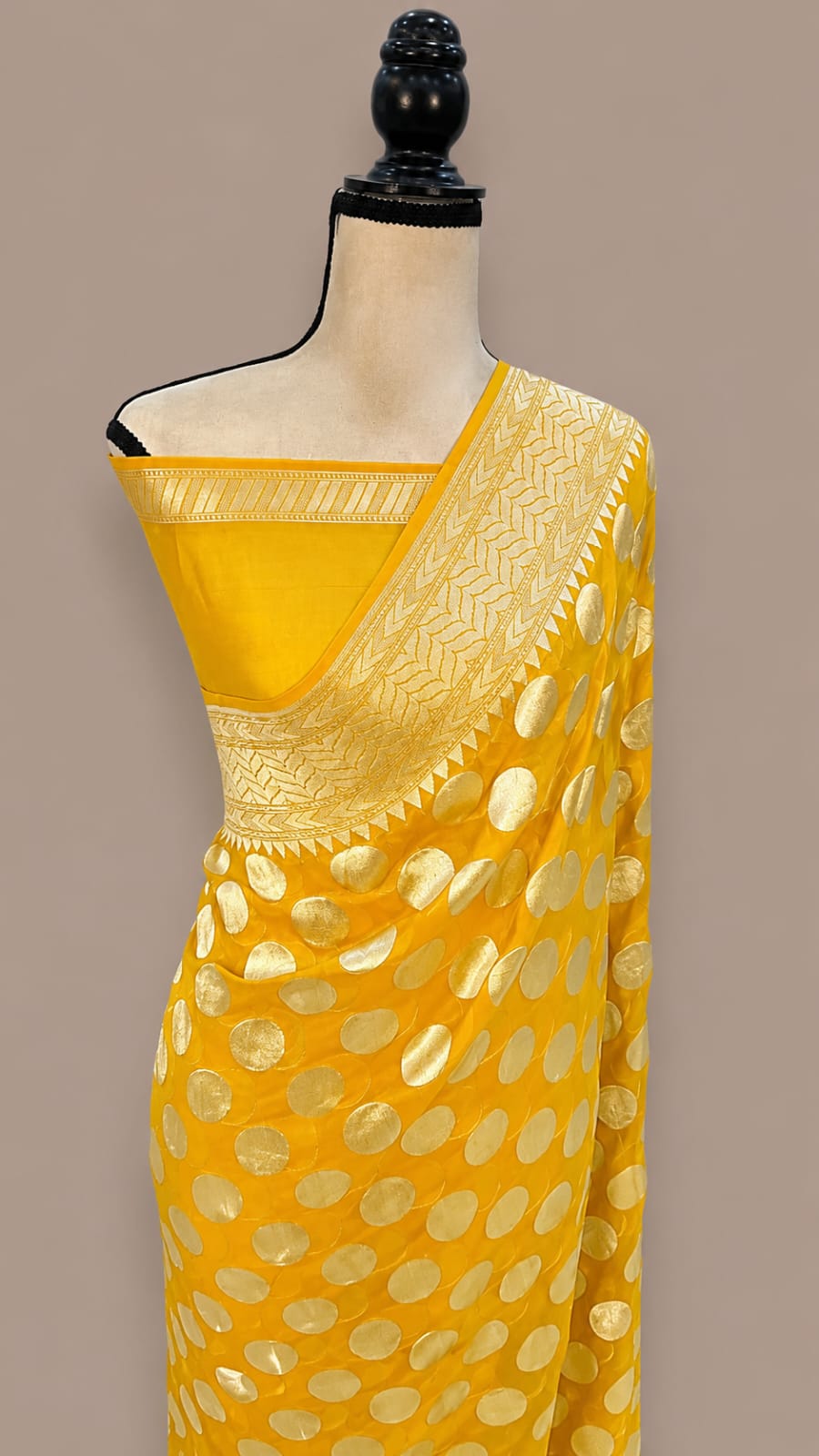 Yellow Banarasi Handloom Semi Georgette Saree