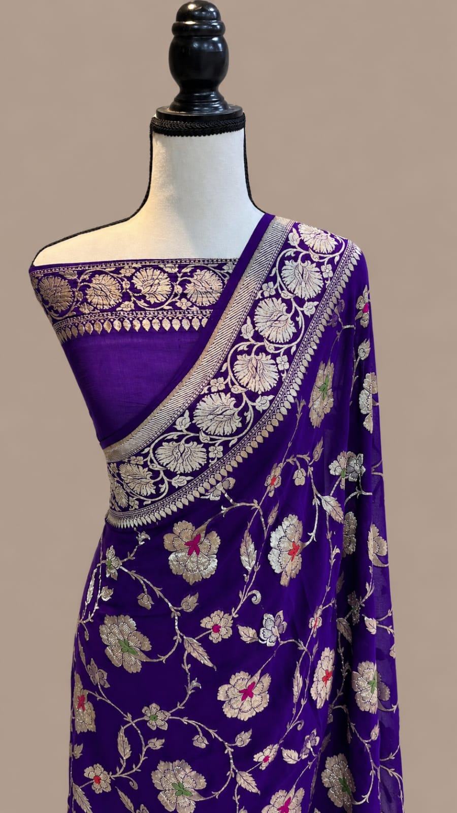 Purple Banarasi Handloom Semi Georgette Saree
