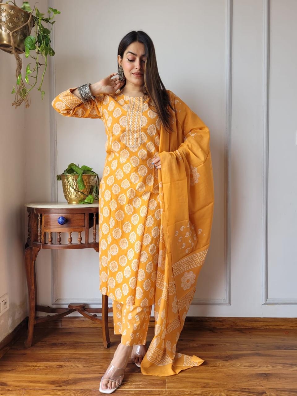 Yellow Cotton Suit Set