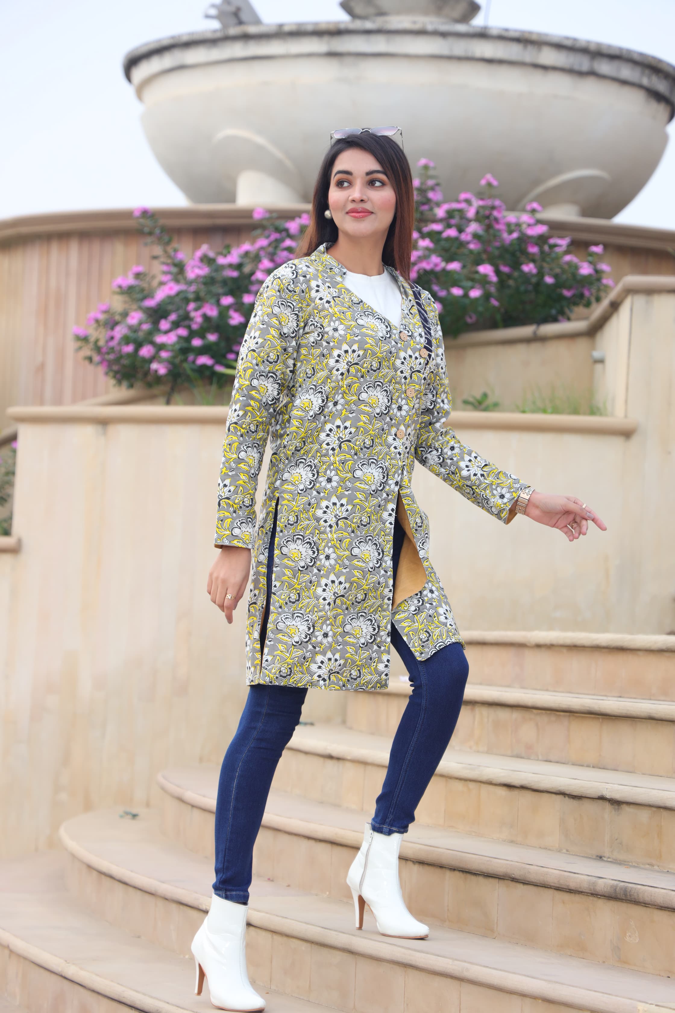 Beautiful Grey Bagru Hand Block Printed Pure Cotton Winter Jackets