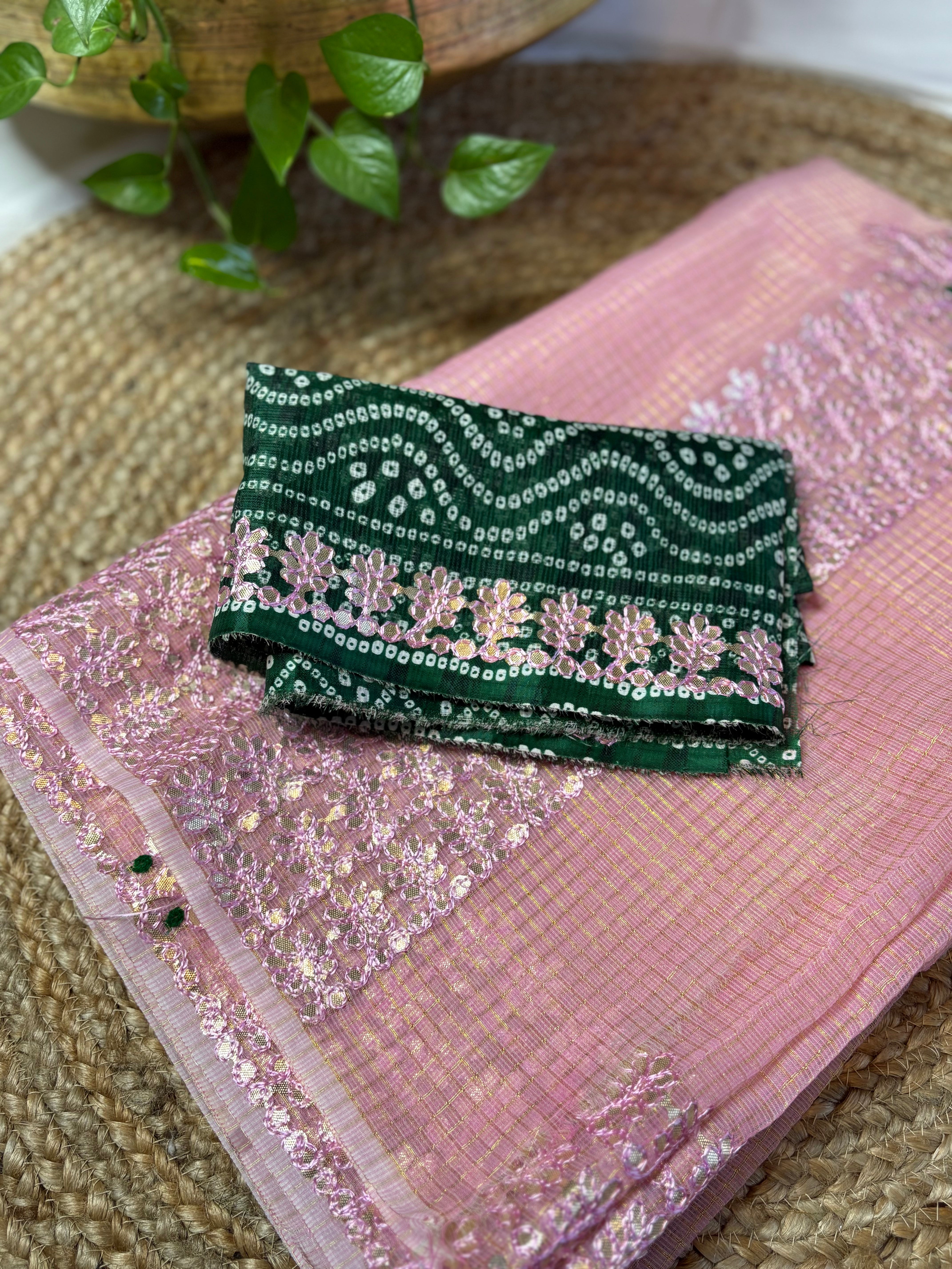 Light Pink Kota Doria Gota Patti Saree