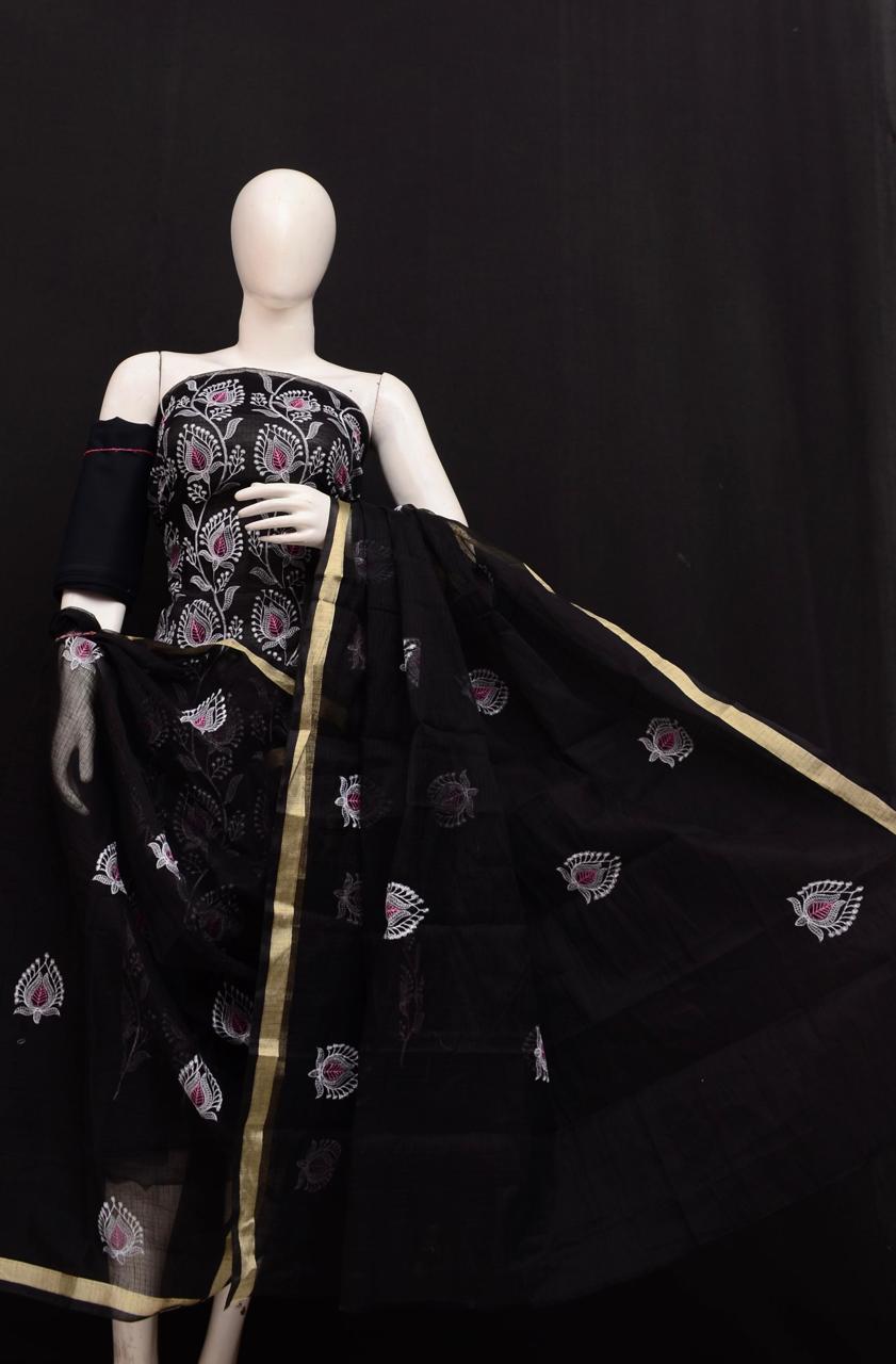 Kota Doriya Embroidery Work Suit In Black