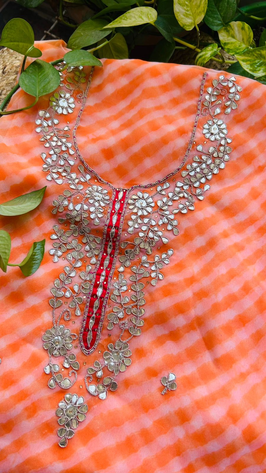 Peach leheriya Gota Patti Kurti