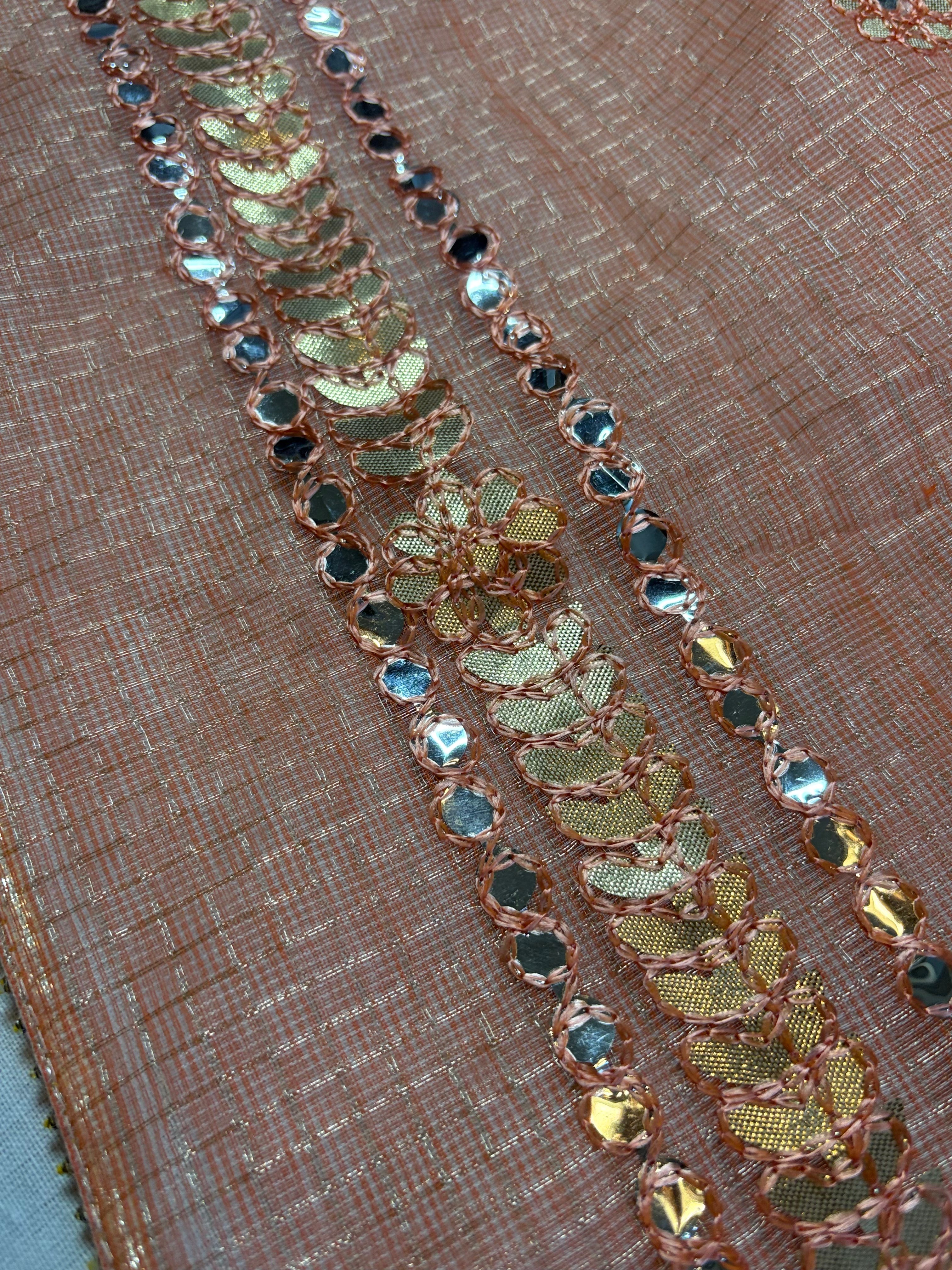 Peach Kota Doria Gota Patti Saree