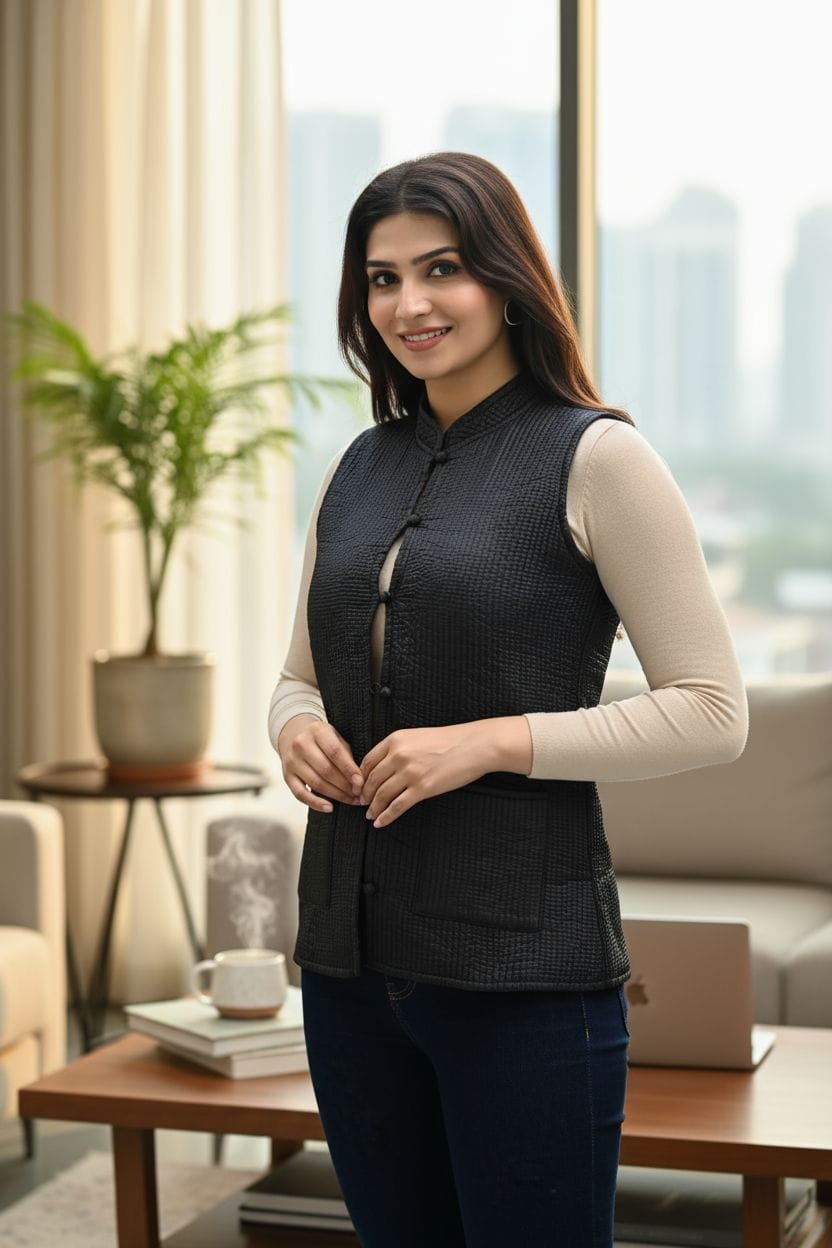 Beautiful Black Pure Cotton Quilted Reversible Print Jackets