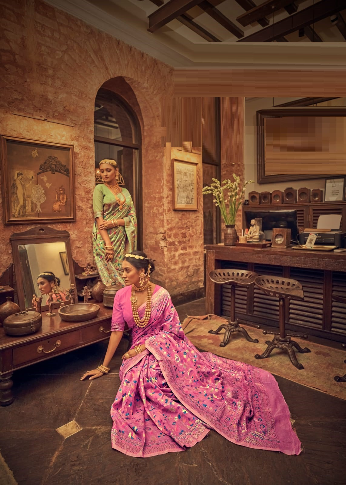Pink Kashmiri Weaving Saree