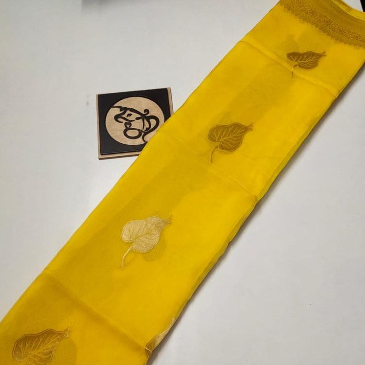 Yellow Banarasi Semi Georgette Saree