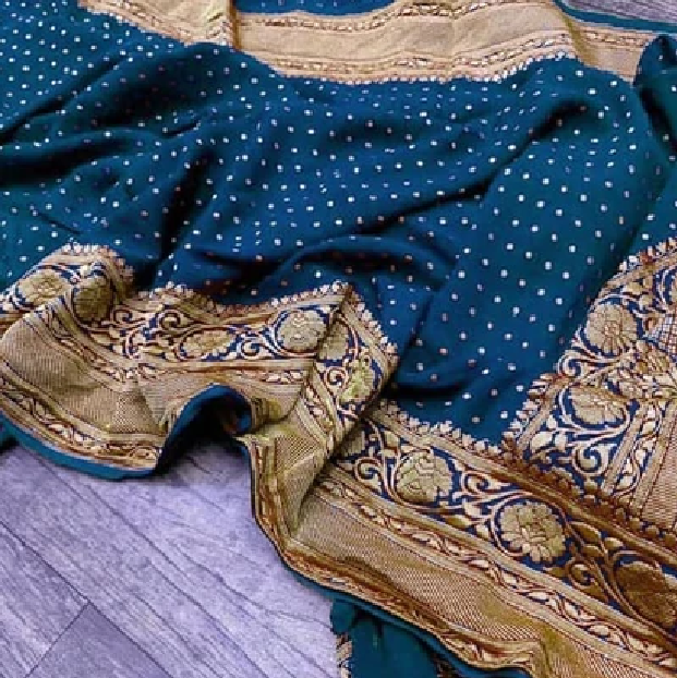 Indigo Blue Buti Jaal Banarasi Saree