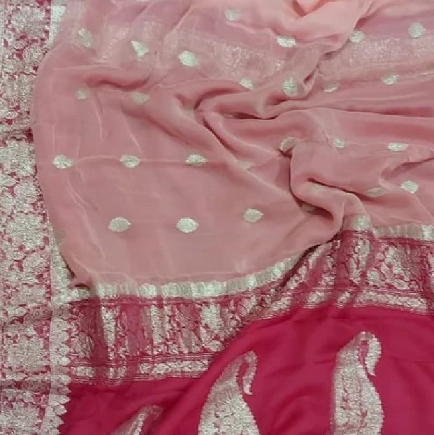 Banarasi Khaddi Saree In Pink And Dark Pink,Indian Wedding Saree, Silk ...