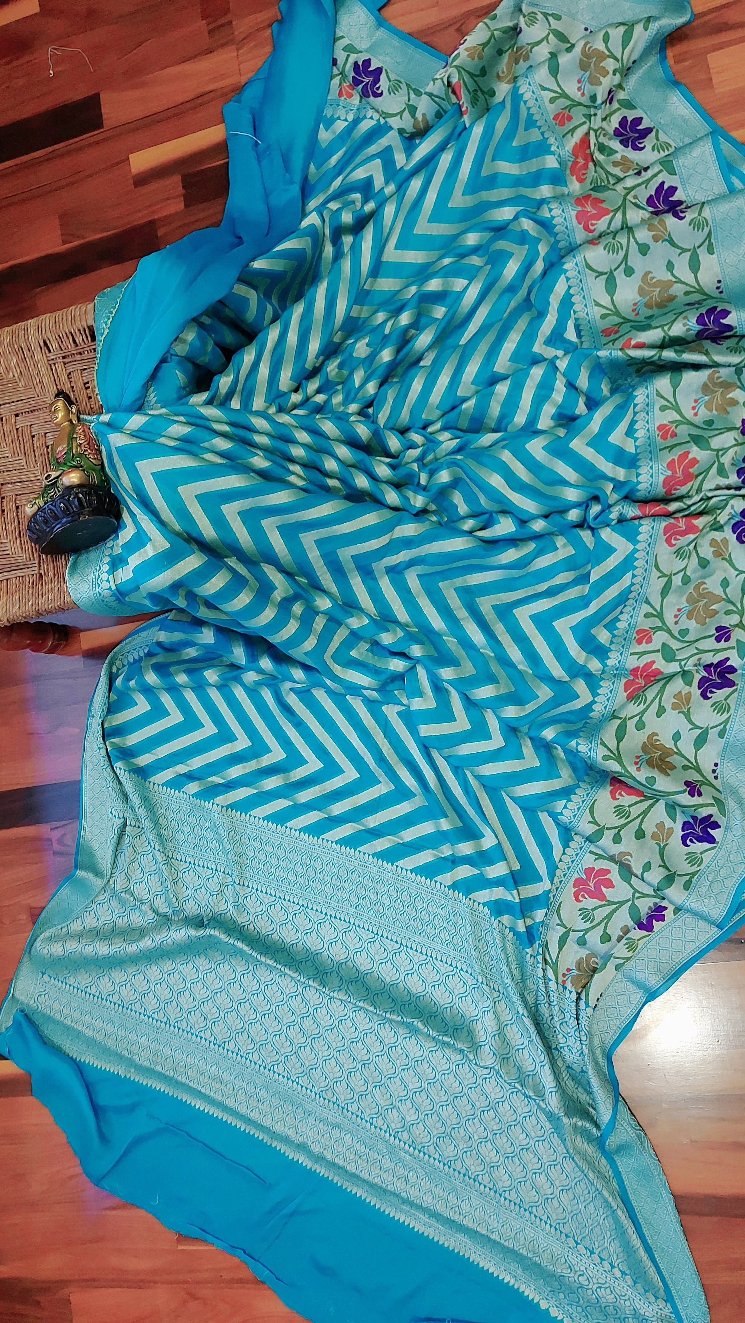 Blue Banarasi Meenakari saree - jhakhas.com