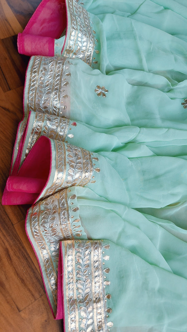 Sky Blue Saree With Gota Patti Work