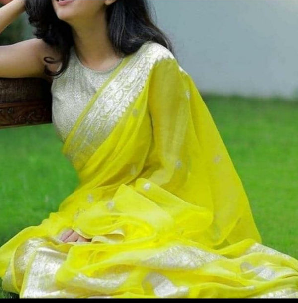 Lemon Yellow Banarasi Khaddi Saree,Wedding Saree, Indian Sarees, Online Sarees