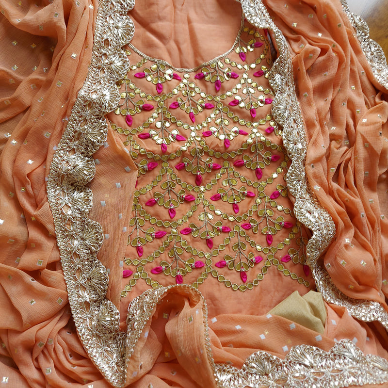 Beautiful Peach Gota Patti Salwar Suit - jhakhas.com