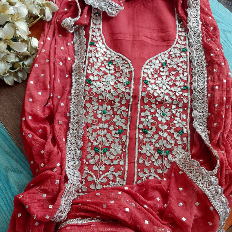 Stylish Rust Red Gotawork Salwar Suit - jhakhas.com