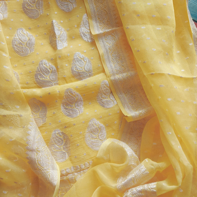 Banarasi Khaddi Salwar Kameez In Yellow,Shop Banarasi Khaddi Silk Salwar Suit Online,Buy Banarasi Salwar Kameez At Best Rate