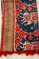 Red And Black Linen Saree With Patola Print