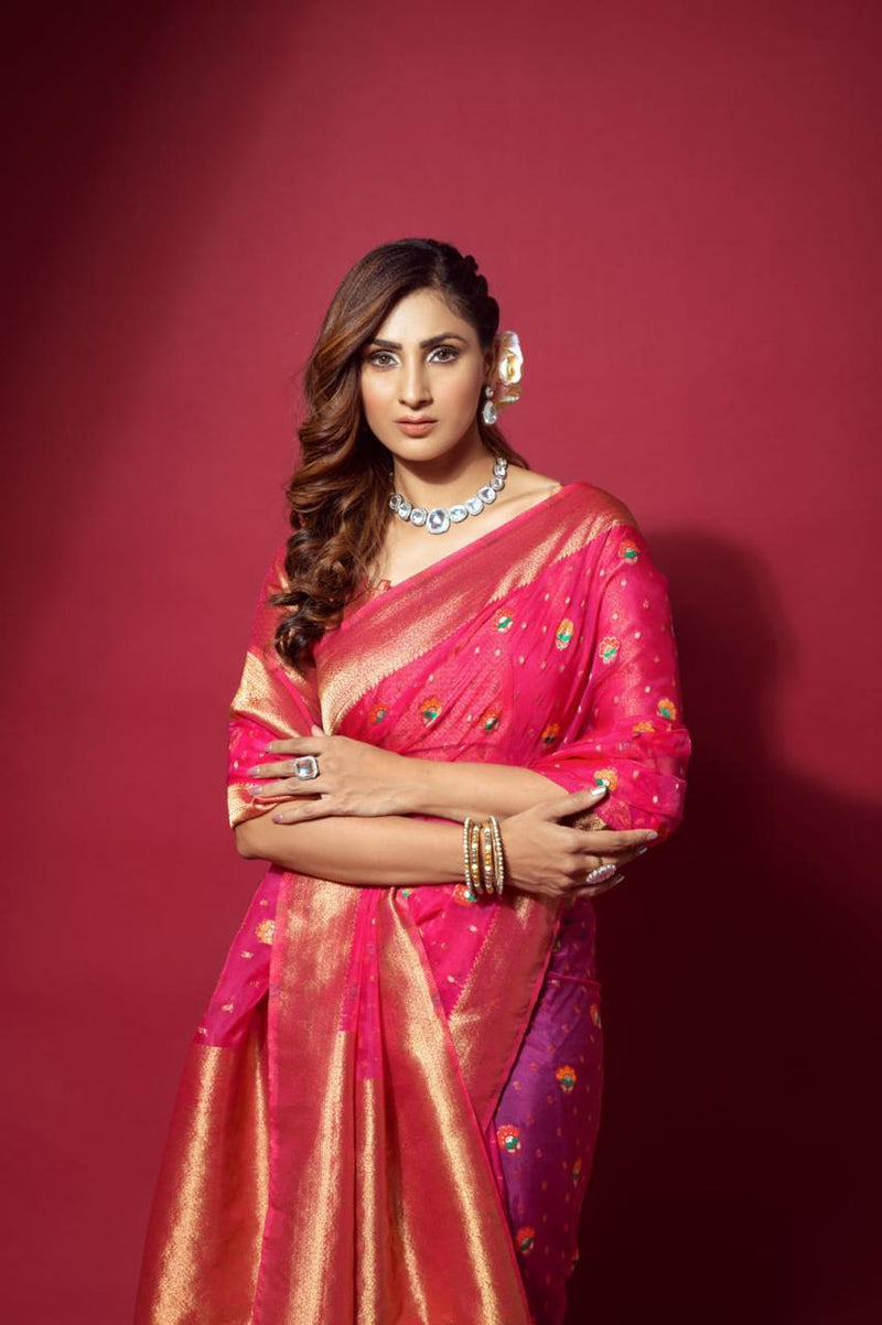 Pink Pattu Organza Silk Saree