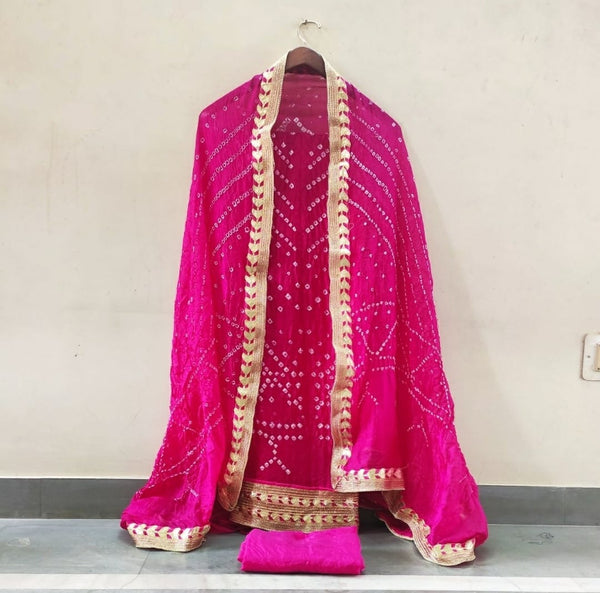 Pink Bandhej Gota Work Suit,Buy Bandhani Gota Patti Suit Set Online,Latest Bandhej Gota Patti Suit Set At Affordable Rate