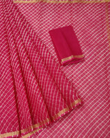 Kota Lehriya Saree In Pink, Thread Work Saree , Hand Painted Saree , Online Saree