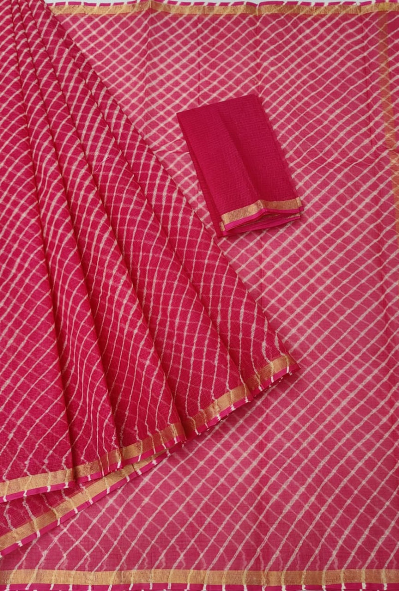 Pink Leheriya Work Kota Doria Sari