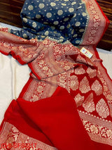 Banarasi Meenakari Sarees In grey and red