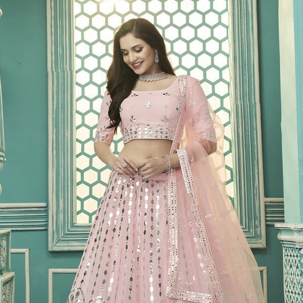 Light pink Georgette with Gota Patti Embroidery Work Lehenga(ONLY PREPAID)