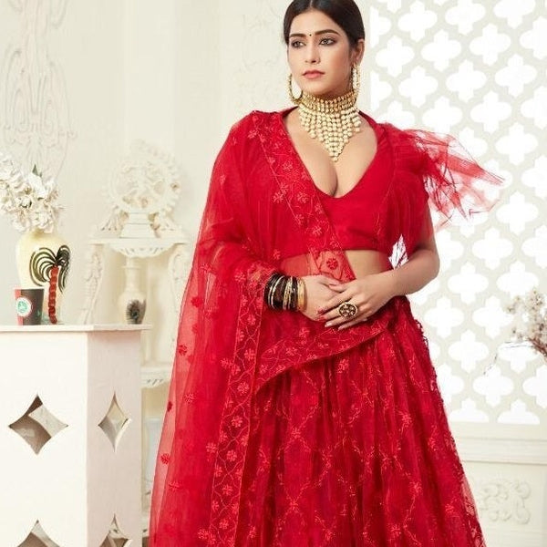 Red net lehenga