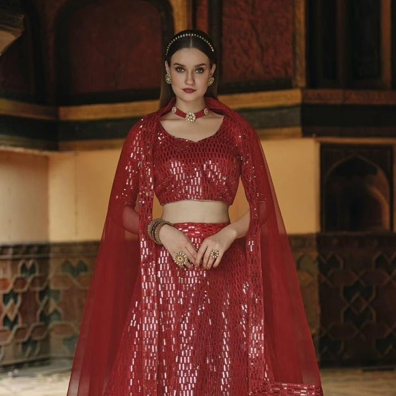 Red net lehenga