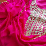 Hotpink gota patti suit with designer With dupatta