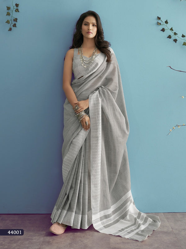 Pure linen Cotton saree in grey color