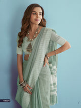 Pure linen Cotton saree in Green color
